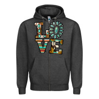 Charcoal Heather Turquoise Love Zipper Hoodie - Jasminsmagicworld