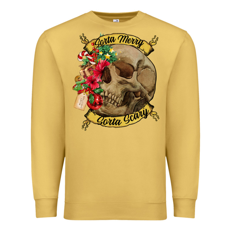 Sorta Merry Sorta Scary Skull Premium Sweatshirt by NancyCooperArtShop | Teevron