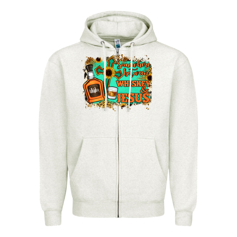 Somewhere Between Whiskey And Jesus Zipper Hoodie by Jasminsmagicworld | Teevron