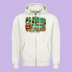 Somewhere Between Whiskey And Jesus Zipper Hoodie Designed By Jasminsmagicworld