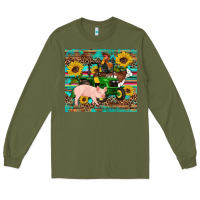 Army Green western farm tractor pig rooster cow sunflowers Long Sleeve Tee - Artiststas