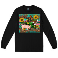 Black western farm tractor pig rooster cow sunflowers Long Sleeve Tee - Artiststas