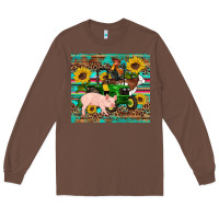Chestnut western farm tractor pig rooster cow sunflowers Long Sleeve Tee - Artiststas