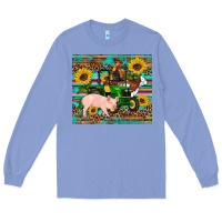 Colony Blue western farm tractor pig rooster cow sunflowers Long Sleeve Tee - Artiststas