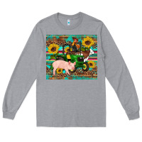 Heather Grey western farm tractor pig rooster cow sunflowers Long Sleeve Tee - Artiststas