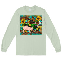 Matcha western farm tractor pig rooster cow sunflowers Long Sleeve Tee - Artiststas