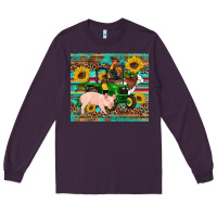 Plum western farm tractor pig rooster cow sunflowers Long Sleeve Tee - Artiststas