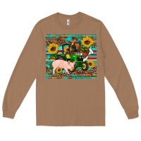 Toasted Coconut western farm tractor pig rooster cow sunflowers Long Sleeve Tee - Artiststas
