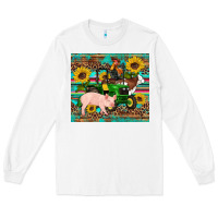 White western farm tractor pig rooster cow sunflowers Long Sleeve Tee - Artiststas