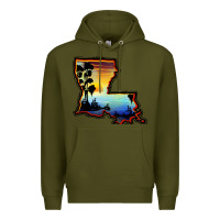 Army Green louisiana  sunset map Premium Hoodie - BarkalooDesign