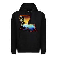 Black louisiana  sunset map Premium Hoodie - BarkalooDesign
