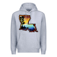 Heather Grey louisiana  sunset map Premium Hoodie - BarkalooDesign
