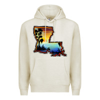 Oatmeal Heather louisiana  sunset map Premium Hoodie - BarkalooDesign