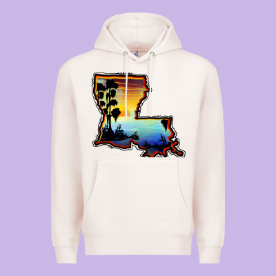 Louisiana  Sunset Map Premium Hoodie Designed By Barkaloodesign
