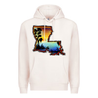 Pale Pink louisiana  sunset map Premium Hoodie - BarkalooDesign