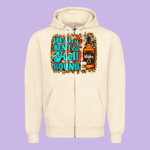 Whiskey Bent And Hell Bound Zipper Hoodie Designed By Jasminsmagicworld