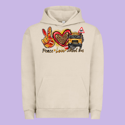 Peace Love School Bus Urban Hoodie Designed By Texasbilliewilder