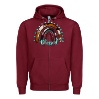 Burgundy blessed rainbow cowhide aztec Zipper Hoodie - Jasminsmagicworld
