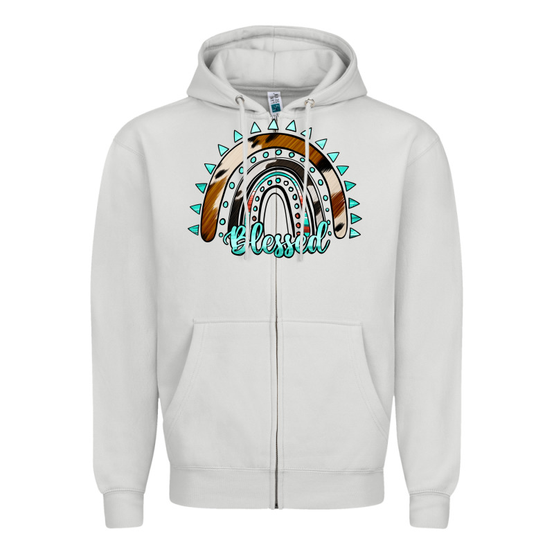 Blessed Rainbow Cowhide Aztec Zipper Hoodie by Jasminsmagicworld | Teevron