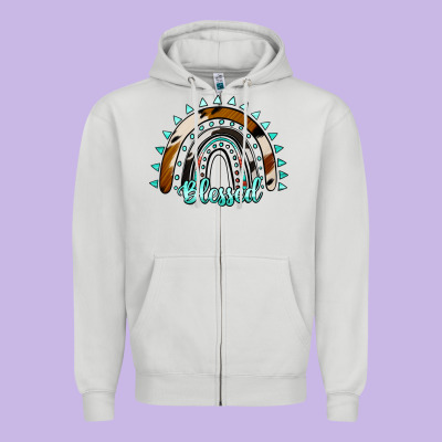 Blessed Rainbow Cowhide Aztec Zipper Hoodie Designed By Jasminsmagicworld