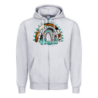 Heather Grey blessed rainbow cowhide aztec Zipper Hoodie - Jasminsmagicworld