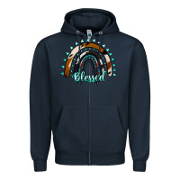 Navy blessed rainbow cowhide aztec Zipper Hoodie - Jasminsmagicworld