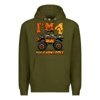 Army Green i'm four this is how i roll monster truck birthday Premium Hoodie - Jasminsmagicworld