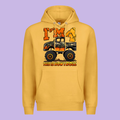 I'm Four This Is How I Roll Monster Truck Birthday Premium Hoodie Designed By Jasminsmagicworld