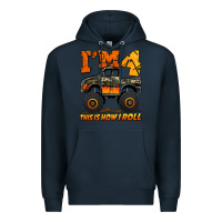 Navy i'm four this is how i roll monster truck birthday Premium Hoodie - Jasminsmagicworld