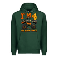 Sports Green i'm four this is how i roll monster truck birthday Premium Hoodie - Jasminsmagicworld