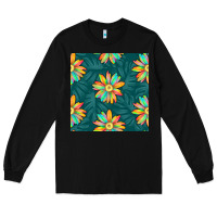 Black colorful tropical flowers seamless pattern Long Sleeve Tee - BundleAndBundleShop