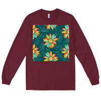 Burgundy colorful tropical flowers seamless pattern Long Sleeve Tee - BundleAndBundleShop