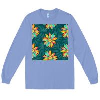 Colony Blue colorful tropical flowers seamless pattern Long Sleeve Tee - BundleAndBundleShop