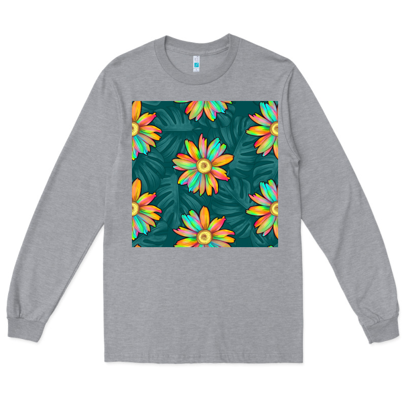 Colorful Tropical Flowers Seamless Pattern Long Sleeve Tee by BundleAndBundleShop | Teevron