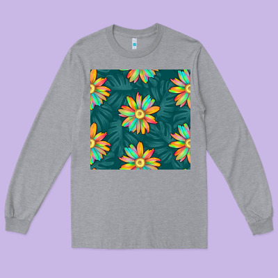 Colorful Tropical Flowers Seamless Pattern Long Sleeve Tee Designed By Bundleandbundleshop
