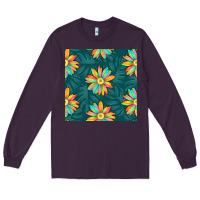 Plum colorful tropical flowers seamless pattern Long Sleeve Tee - BundleAndBundleShop