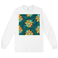White colorful tropical flowers seamless pattern Long Sleeve Tee - BundleAndBundleShop