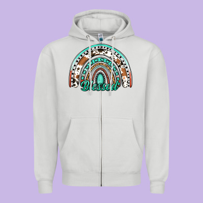 Blessed Western Rainbow Zipper Hoodie Designed By Jasminsmagicworld