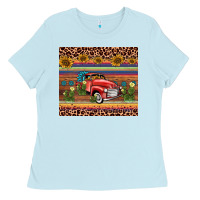 Baby Blue truck sunflower leopard Ladies Tee - AdoDesignShop