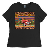 Black truck sunflower leopard Ladies Tee - AdoDesignShop