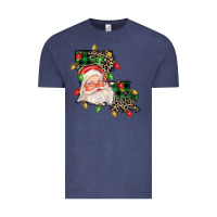 Vintage Denim Louisiana map christmas santa Vintage Tee - FaDigitalArtStudio