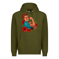 Army Green hispanic strong woman with roses Premium Hoodie - Jasminsmagicworld