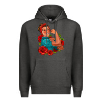 Charcoal Heather hispanic strong woman with roses Premium Hoodie - Jasminsmagicworld