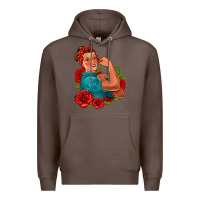 Coffee hispanic strong woman with roses Premium Hoodie - Jasminsmagicworld