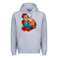 Heather Grey hispanic strong woman with roses Premium Hoodie - Jasminsmagicworld