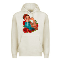 Oatmeal Heather hispanic strong woman with roses Premium Hoodie - Jasminsmagicworld