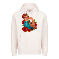 Pale Pink hispanic strong woman with roses Premium Hoodie - Jasminsmagicworld