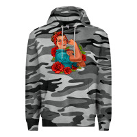 Slate Camo hispanic strong woman with roses Premium Hoodie - Jasminsmagicworld