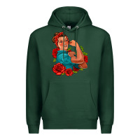 Sports Green hispanic strong woman with roses Premium Hoodie - Jasminsmagicworld