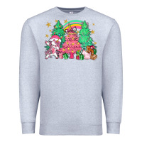 Heather Grey Unicorn Christmas trees Premium Sweatshirt - NancyCooperArtShop